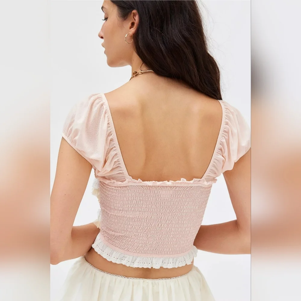 Urban Outfitters Kimchi Blue Liliana Ruffle Top Rose Pink - Picture 3 of 8